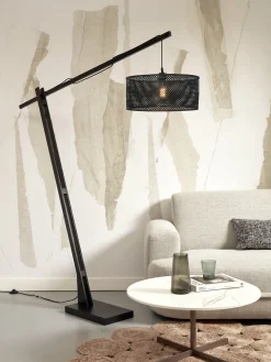 Lampadaire en bambou noir avec abat-jour en bois noir 207x50 cm Java - Good & Mojo