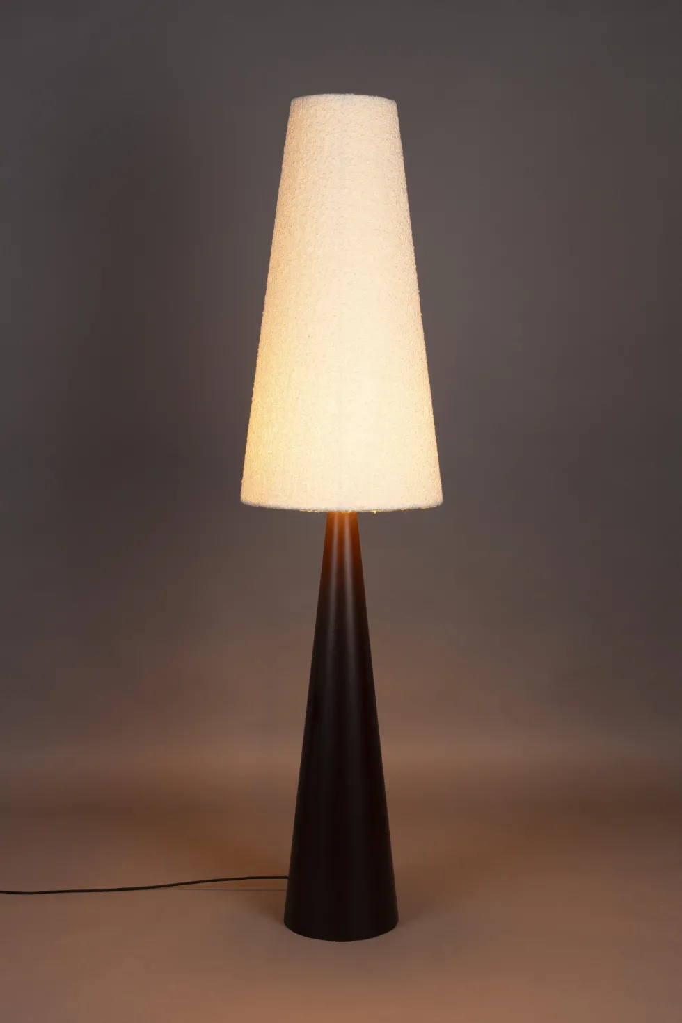 Lampadaire en fer brun et abat-jour en tissu bouclé crème 41x166cm Miki - Dutchbone