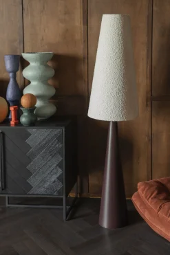 Lampadaire en fer brun et abat-jour en tissu bouclé crème 41x166cm Miki - Dutchbone