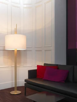 Lampadaire en laiton satiné et abat-jour blanc 200cm Upper - CVL Luminaires