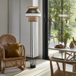 Lampadaire en métal et lin khaki simple 158 x 40 cm Singapour - Market set