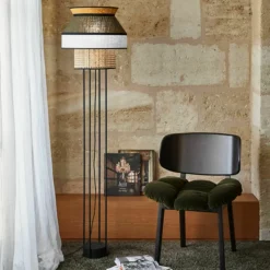 Lampadaire en métal et lin khaki simple 158 x 40 cm Singapour - Market set