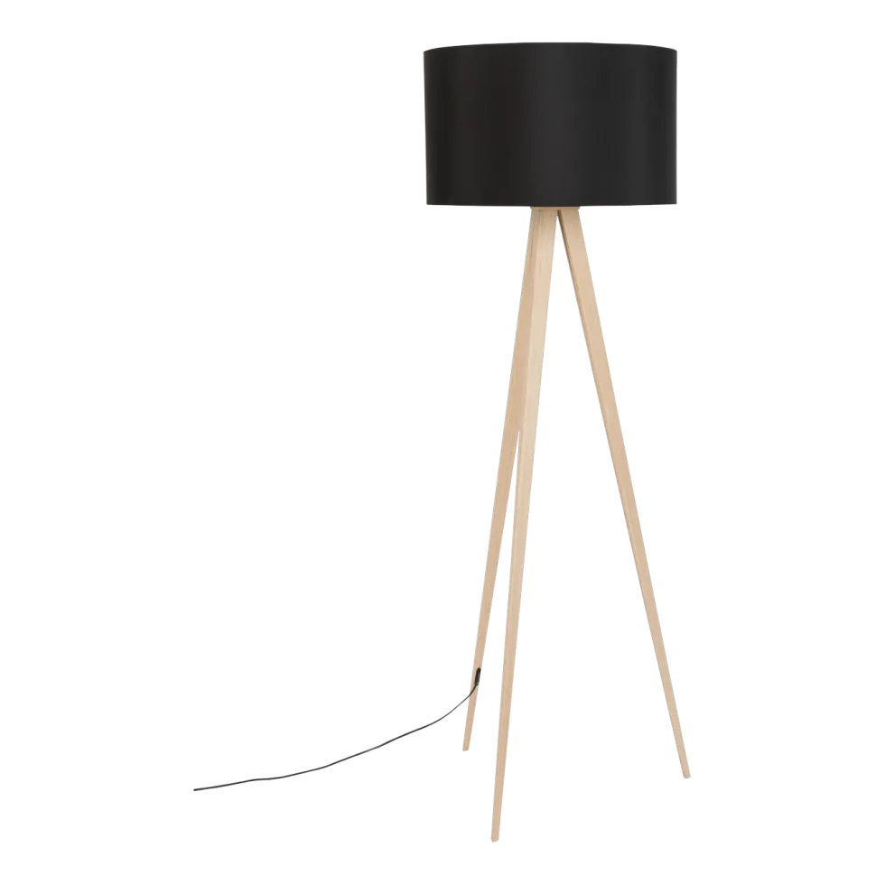 Lampadaire en métal noir et bois 151cm Tripod - Zuiver