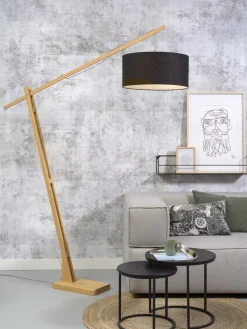 Lampadaire noir en bambou et lin Montblanc - Good & Mojo
