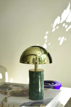 Lampe baladeuse en marbre vert et abat-jour doré 15x27cm Adei - Baccaris