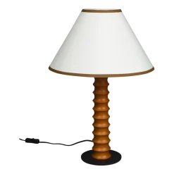 Lampe de table en chêne et abat-jour en tissu crème 30x64cm Horace - Dutchbone