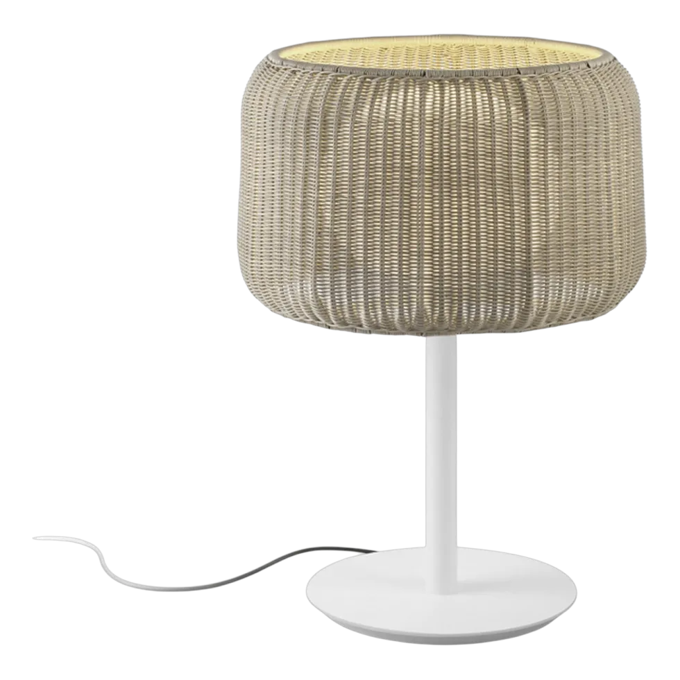 Lampe d'extérieur en aluminium blanc et abat-jour beige clair 50x70cm Fora - Bover