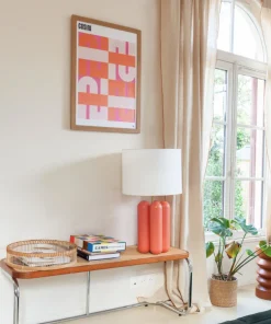 Lampe en bois corail et abat-jour en laine bouclé 68cm Charlotte - Cosin Paris