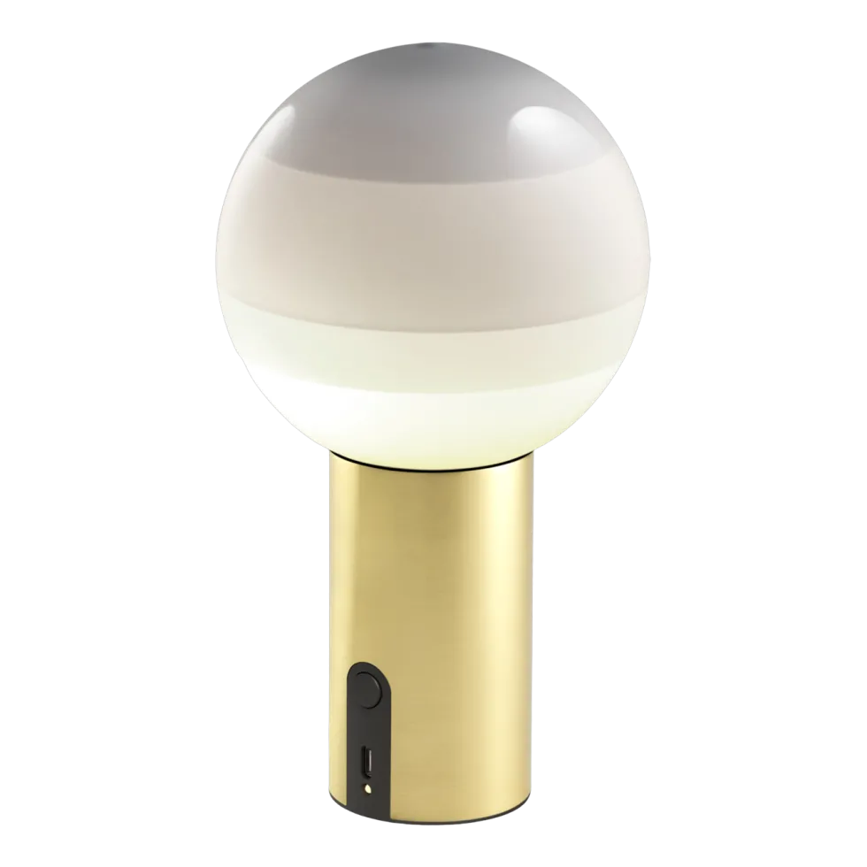 Lampe portable en métal et verre soufflé blanc et doré Dipping - Marset