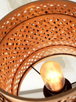 Lampe à poser en bambou naturel avec abat-jour rond noir et naturel 25x20 cm Bhutan - Good & Mojo