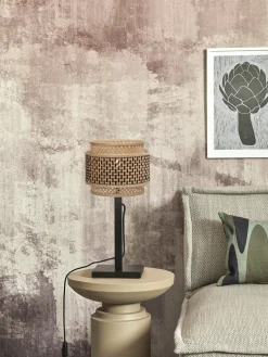 Lampe à poser en bambou noir avec abat-jour rond noir et naturel 25x20 cm Bhutan - Good & Mojo