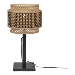 Lampe à poser en bambou noir avec abat-jour rond noir et naturel 25x20 cm Bhutan - Good & Mojo