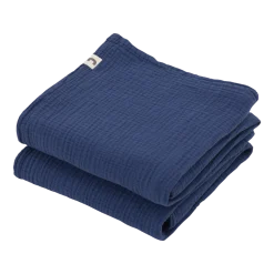 2 Langes en gaze de coton 60 x 60 cm bleu marine Les Petits - The Cool Republic