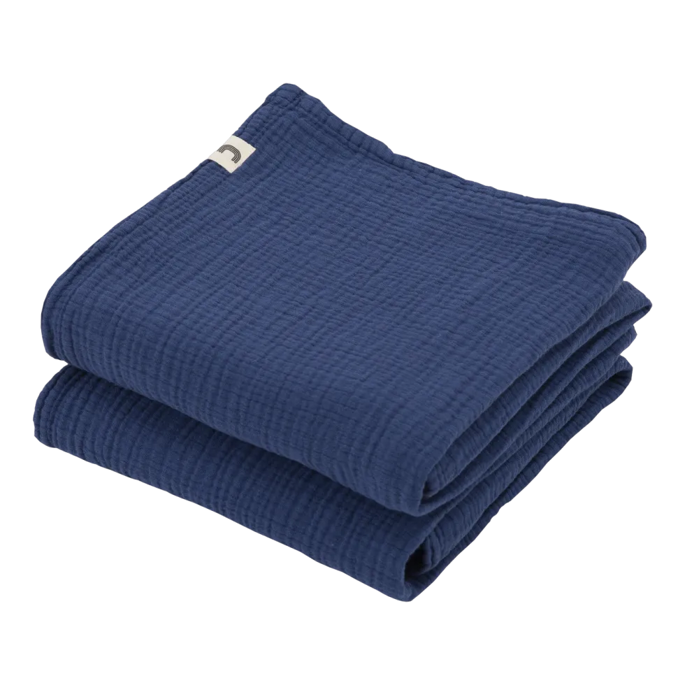 2 Langes en gaze de coton 60 x 60 cm bleu marine Les Petits - The Cool Republic