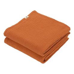 2 Langes en gaze de coton 60 x 60 cm orange abricot Les Petits - The Cool Republic