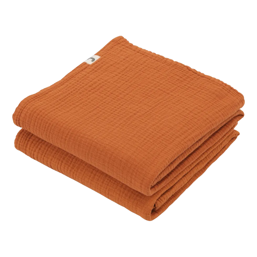 2 Langes en gaze de coton 60 x 60 cm orange abricot Les Petits - The Cool Republic