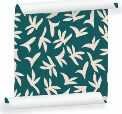 Lé de papier peint beige sur vert foncé Loup - MUES Design