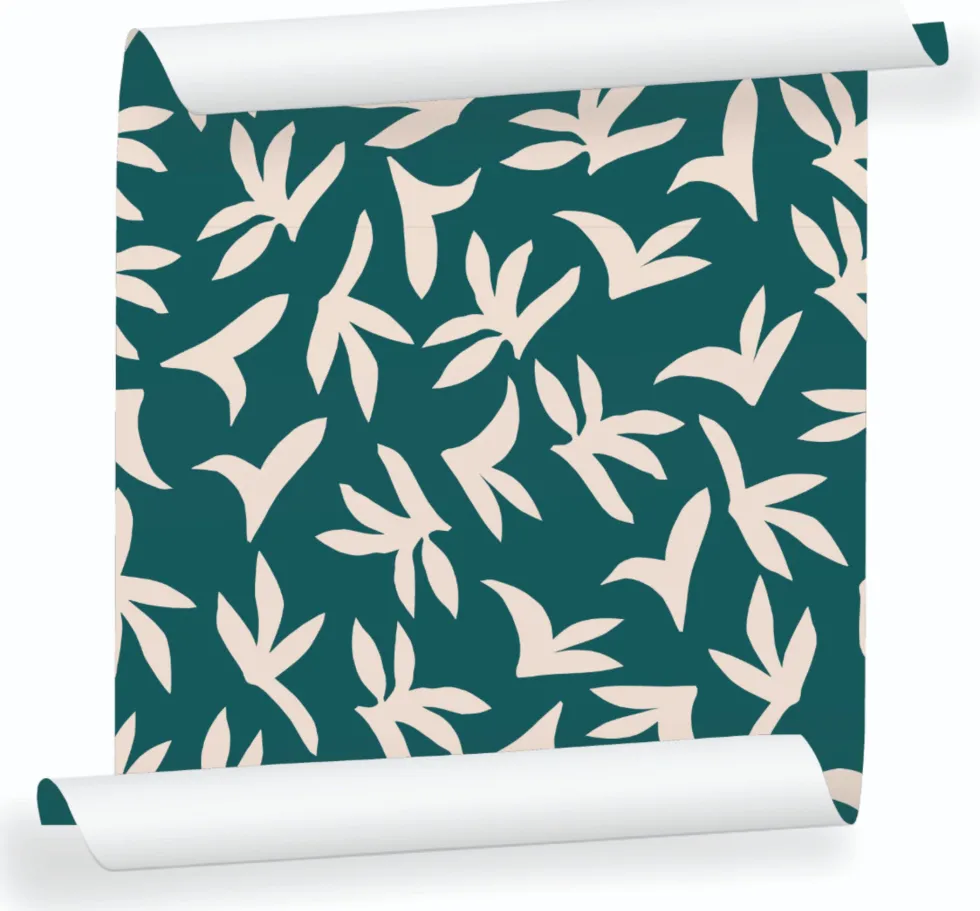 Lé de papier peint beige sur vert foncé Loup - MUES Design