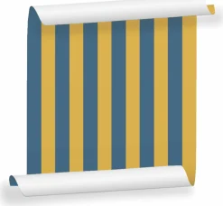 Lé de papier peint bleu et jaune Auguste 09 - Mues Design