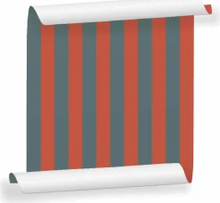 Lé de papier peint bleu gris et corail Auguste 10 - Mues Design