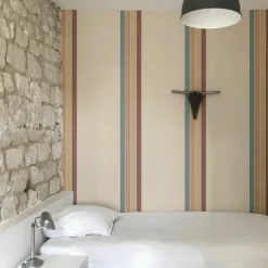 Lé de papier peint Vadim fond crème ficelle et prune - Mues Design