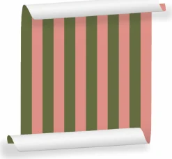 Lé de papier peint vert kaki et rose Auguste 11 - Mues Design