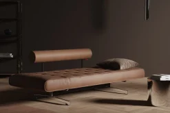 Lit de jour en cuir marron avec pieds chromés 178x68cm Ghia - Innovation Living