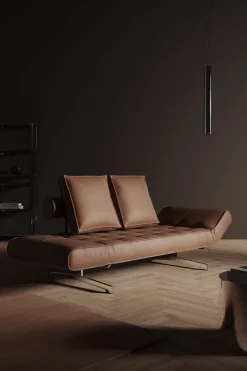 Lit de jour en cuir marron avec pieds chromés 178x68cm Ghia - Innovation Living