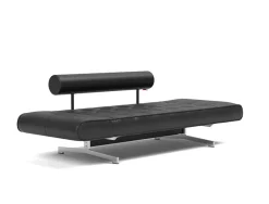 Lit de jour en cuir noir avec pieds chromés 178x68cm Ghia - Innovation Living