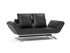 Lit de jour en cuir noir avec pieds chromés 178x68cm Ghia - Innovation Living