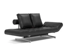 Lit de jour en cuir noir avec pieds chromés 178x68cm Ghia - Innovation Living