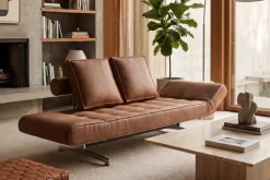 Lit de jour en cuir noir avec pieds chromés 178x68cm Ghia - Innovation Living