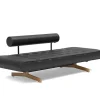Lit de jour en cuir noir avec pieds en bois 178x68cm Ghia - Innovation Living