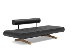 Lit de jour en cuir noir avec pieds en bois 178x68cm Ghia - Innovation Living
