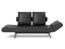 Lit de jour en cuir noir avec pieds en bois 178x68cm Ghia - Innovation Living