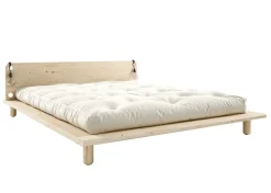 Lit en bois clair avec matelas écru et lampes de chevet 160x200cm Peek Double Latex - Karup Design