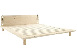 Lit en bois clair avec matelas écru et lampes de chevet 160x200cm Peek Double Latex - Karup Design