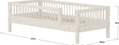 Lit simple avec barrière en pin solide et contreplaqué de bouleau crème 90x200cm Classic - Flexa