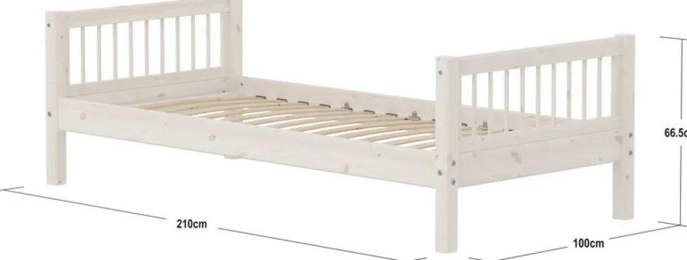Lit simple en pin solide et contreplaqué de bouleau blanc 90x200cm Classic - Flexa