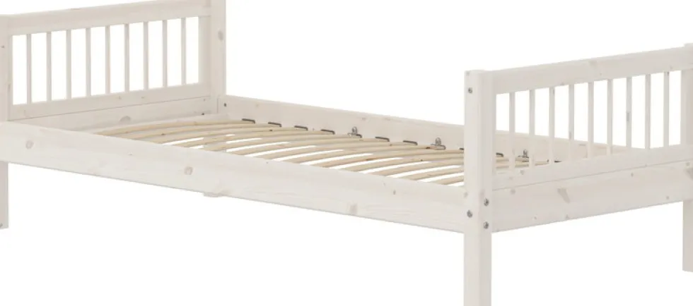 Lit simple en pin solide et contreplaqué de bouleau blanc 90x200cm Classic - Flexa