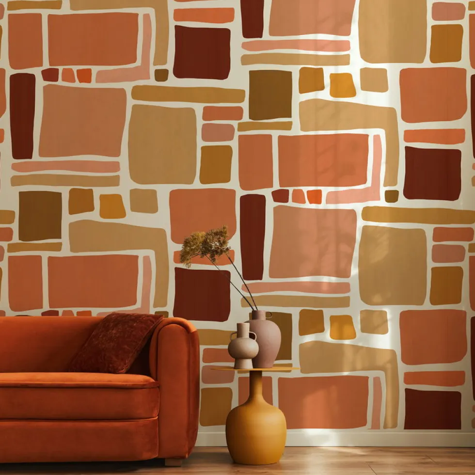 2 lés de papier peint intissé terracotta 96x270cm Dédales - Edito