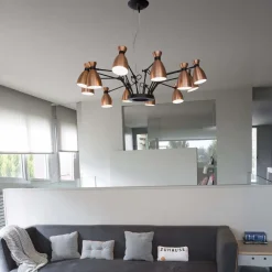 Lustre en métal cuivré 12L Rétro - Faro Barcelona