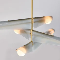 Lustre à 3 niveaux en laiton et verre gris aube Sycamore - Tala