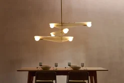 Lustre à 3 niveaux en laiton et verre rose crépuscule Sycamore - Tala