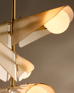 Lustre à 5 niveaux en laiton et verre rose crépuscule Sycamore - Tala