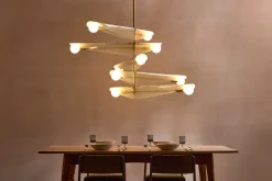 Lustre à 5 niveaux en laiton et verre rose crépuscule Sycamore - Tala