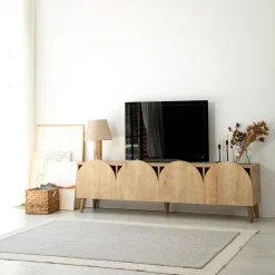 Meuble en bois beige avec pieds 180x35x50cm Mesta - Home Design