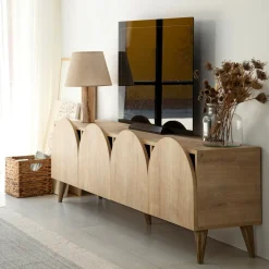 Meuble en bois beige avec pieds 180x35x50cm Mesta - Home Design