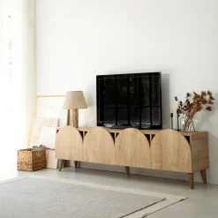 Meuble en bois beige avec pieds 180x35x50cm Mesta - Home Design