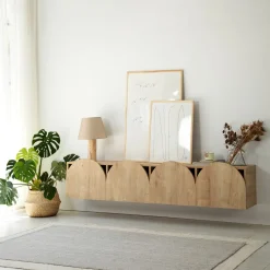 Meuble en bois beige 180x35cm Mesta - Home Design